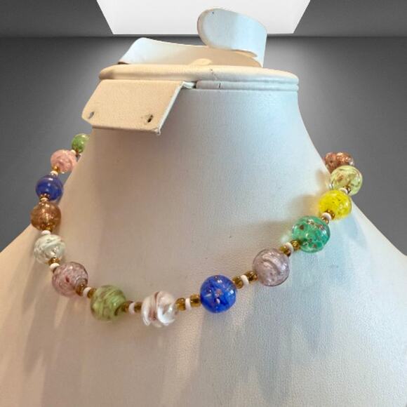 Colorful Sparkly Vintage Italian Glass Beaded Necklace - Picture 9 of 9